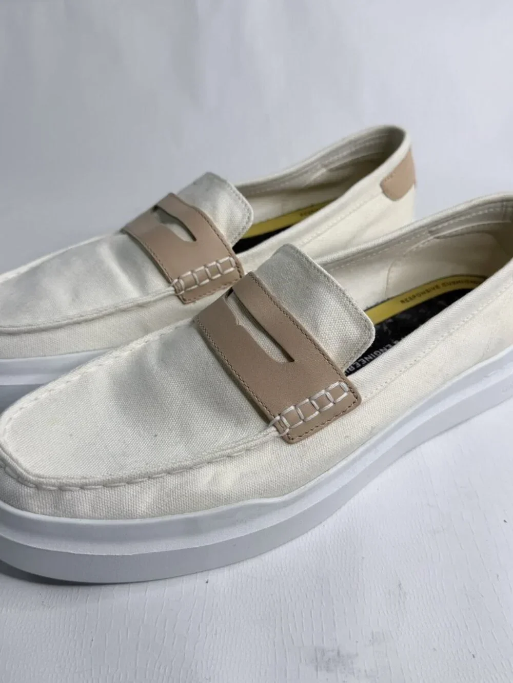 Cole Haan GRAND360 Beige Brown Canvas Penny Loafers C34726 Men’s Size 10.5M